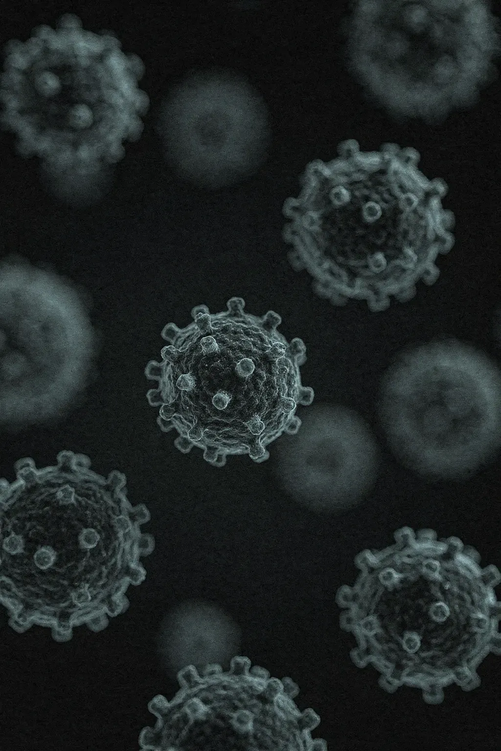 Virus particles under electron microscope